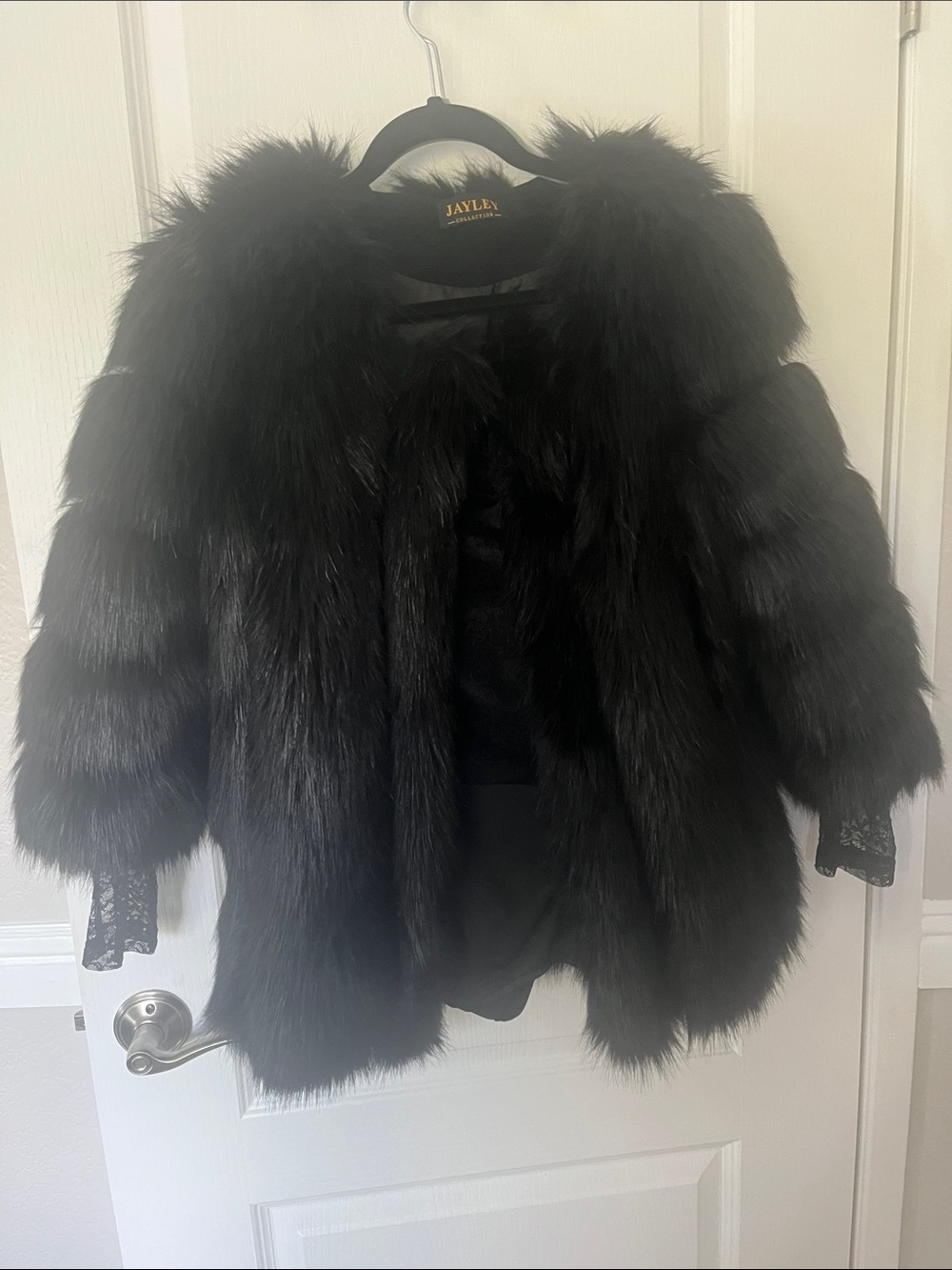 Jayley Black Faux Fur Teddy Jacket - 3/4 Length Sleeves
